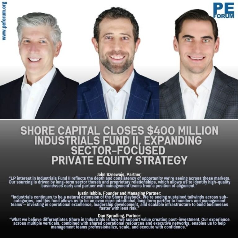 Shore Capital Partners Closes $400 Million Industrials Fund II, Expanding Sector-Focused Private Equity Strategy
