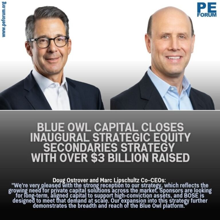 Blue Owl Capital Closes Inaugural Strategic Equity Secondaries Strategy with Over $3 Billion Raised Across Institutional and Private Wealth Channels