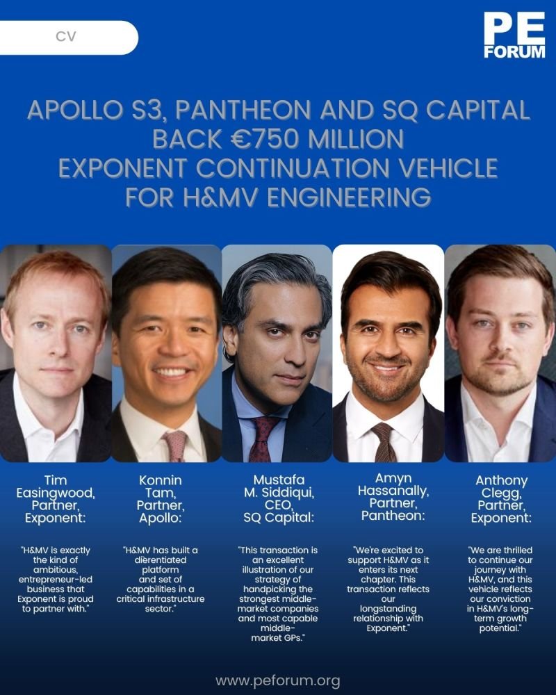 Apollo Global Management, Inc. S3, Pantheon and SQ Capital Back €750m Exponent Continuation Vehicle for H&MV Engineering